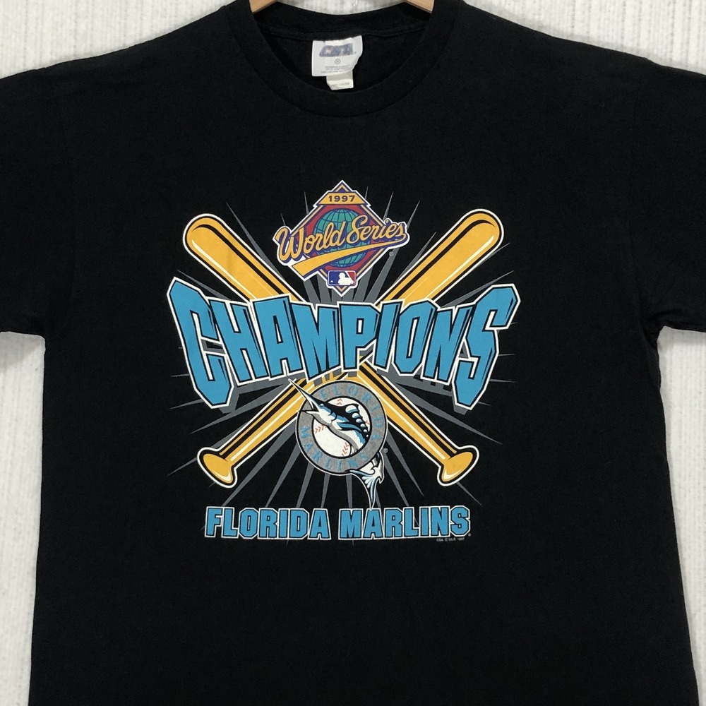 Vintage 1997 Florida Marlins World Series Champions T-Shirt XL Black MLB CSA